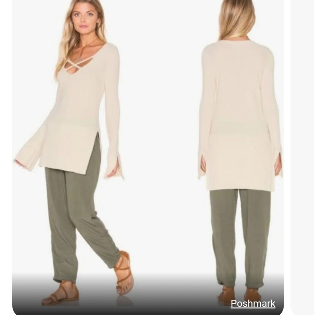 Free People Oatmeal Criss Cross Tunic Long Sleeve Sweater Size Small